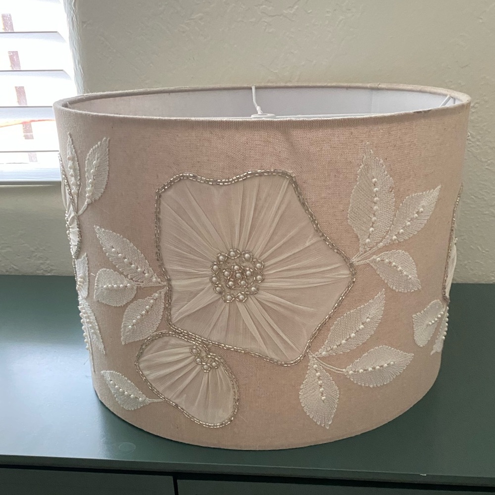 Made in India✨Boho Shabby Chic Beaded Embroidered Drum Lamp Shade- Beige - Picture 3 of 5